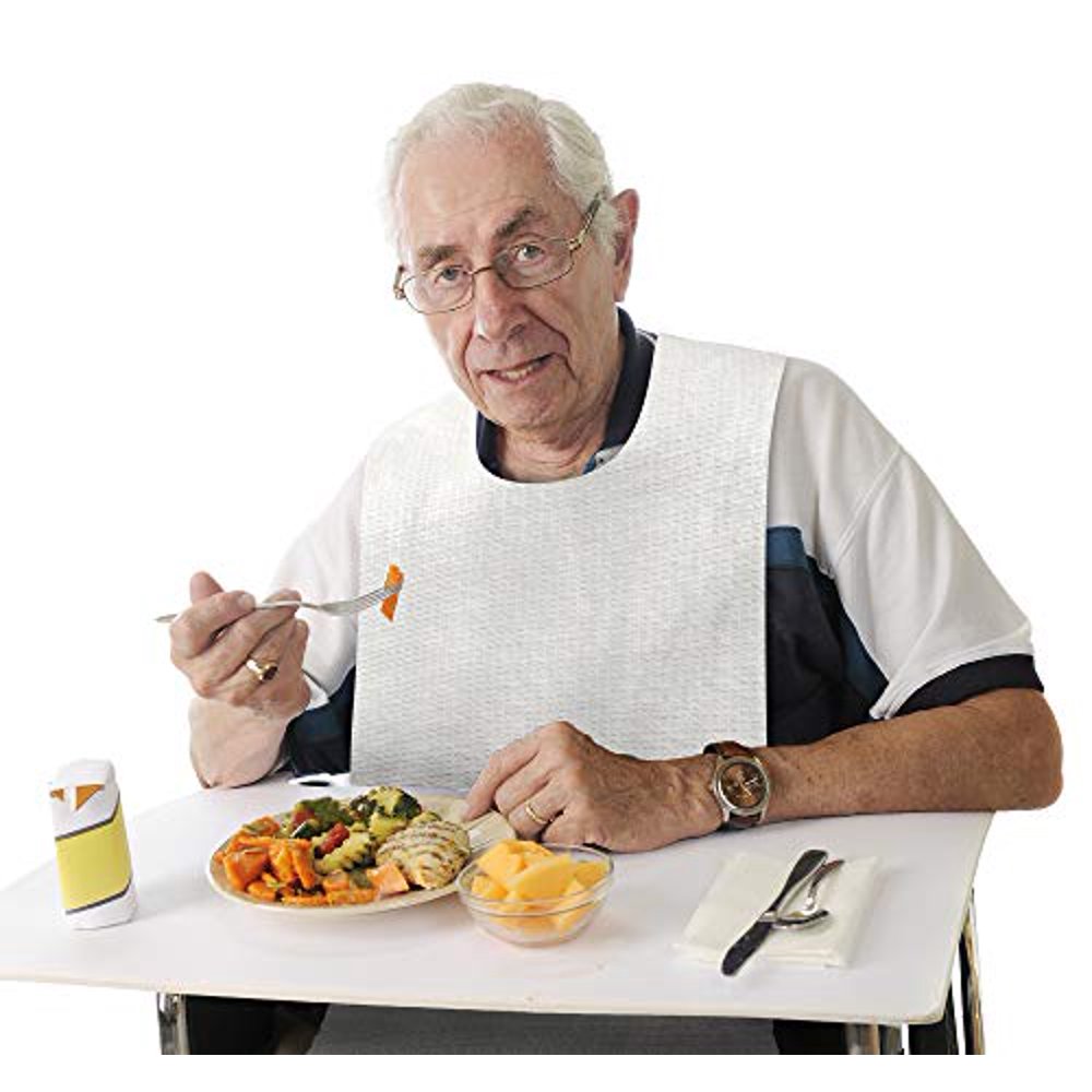 Disposable Adult Bibs for Eating 50Pack White Large Tie Back Apron