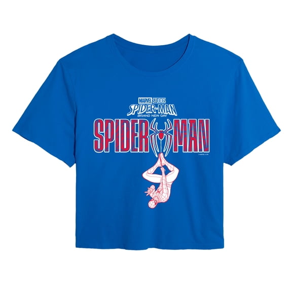 Spider-Man: Brand New Day - Hanging From Logo Pastel - Juniors Cropped Graphic T-Shirt
