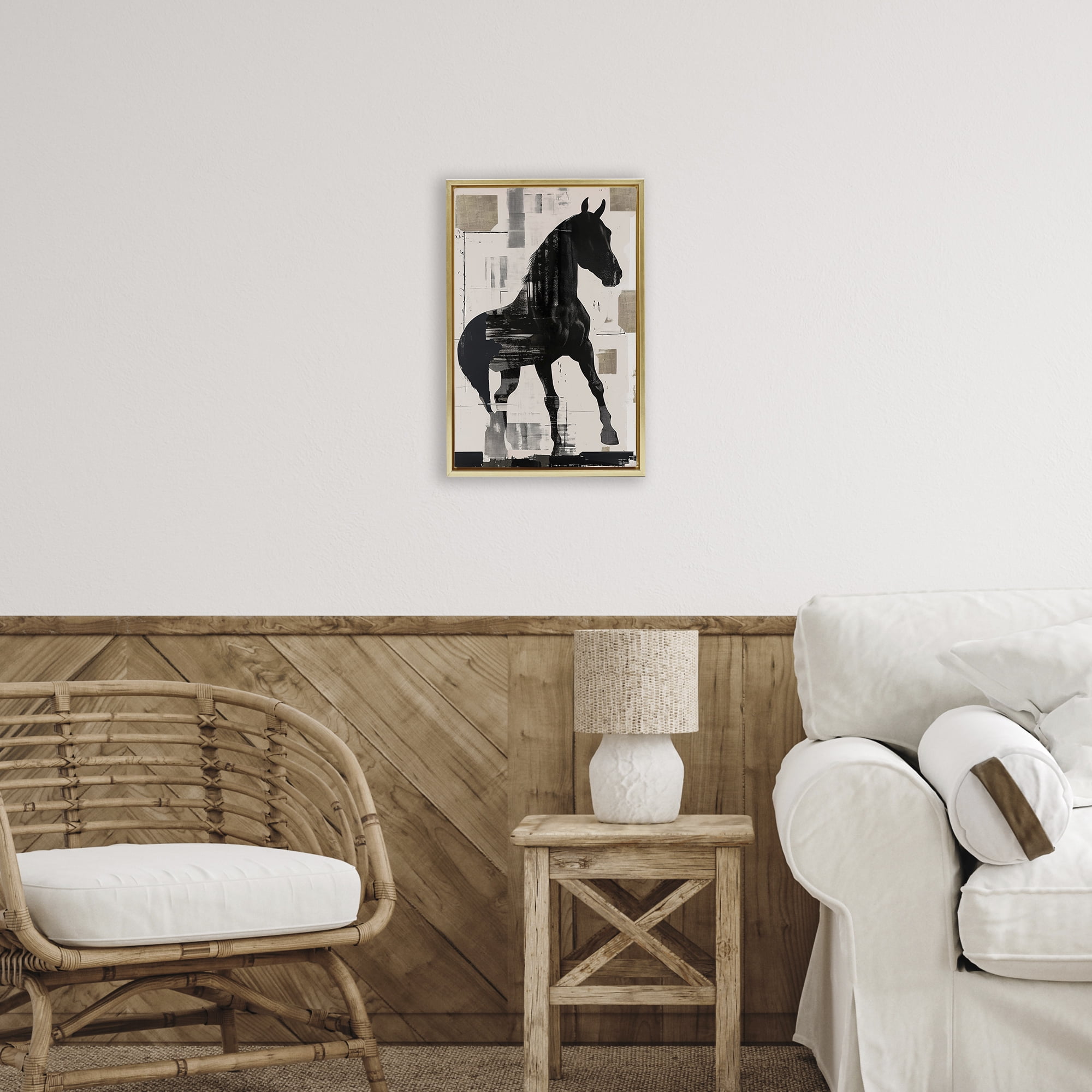 Equinity Horse Silhouette Gold Framed Floater Canvas Wall Art, design by Annabelle Hall