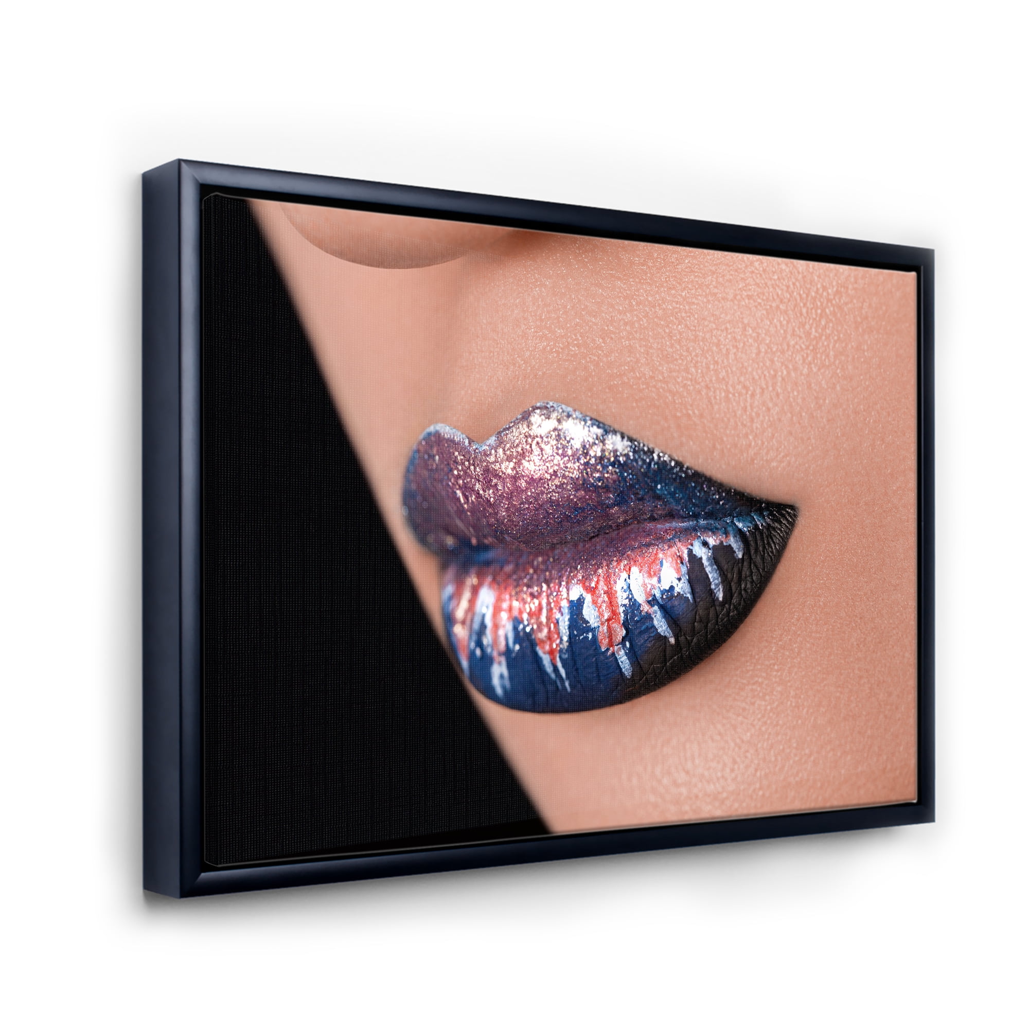 Designart 'Fashion and Creative Make Up On Woman Lips' Modern Framed Canvas Wall Art Print