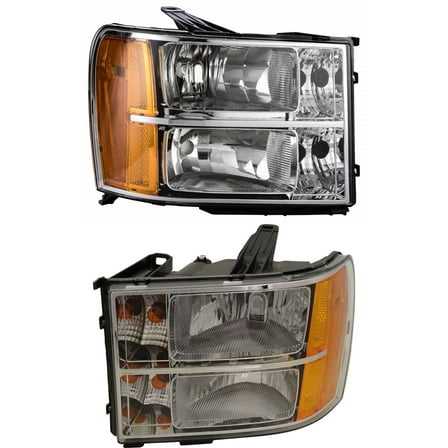 Headlight Compatible With 2007-2014 GMC Sierra 3500 HD 2500 SET of 2 Left Driver and Right Passenger Side Halogen With bulb(s)