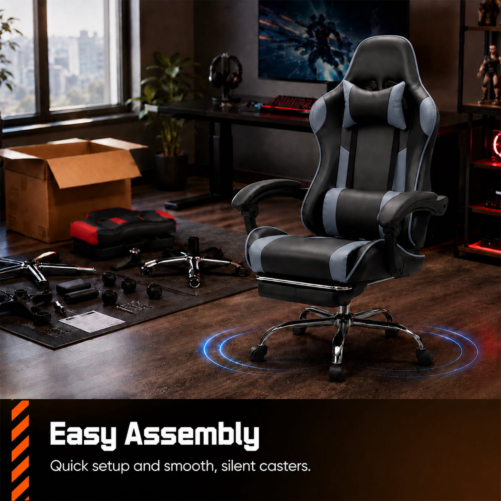 Alvantor Gaming Chair, Adjustable Backrest and Height, Ergonomic Computer Chair with Footrest and Lumbar Support, 275lb Capacity