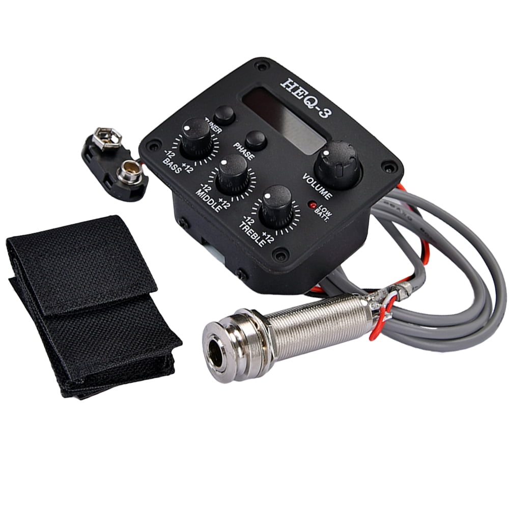 OUNONA Acoustic Guitar Preamp 3 Bands EQ Equalizer Pickup Amplifier Guitarra Preamp Piezo Pickup with LCD Tuner Guitar Parts Accessories (Black)