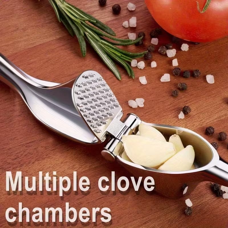 Stainless Steel Garlic Press - Ergonomically designed, durable kitchen tool that mashes garlic effortlessly