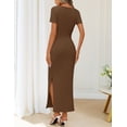 thumbnail image 2 of Merokeety womens 2026 summer short sleeve v neck ruched asymmetrical side slit bodycon maxi dress brown xl, 2 of 4