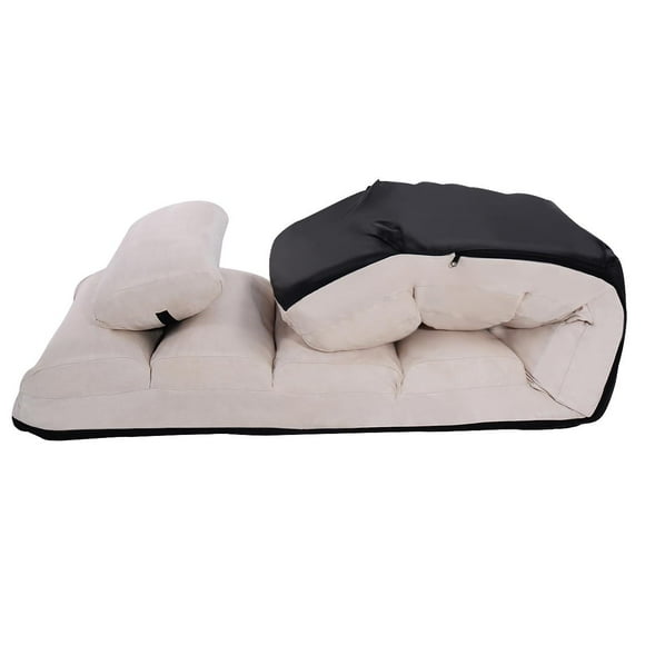 Adjustable Folding Lazy Sofa Chair, 5-Position Lounge Couch, Back Support, Foldable Floor Sofa Bed, Ideal for Gaming, Sleeping, Relaxing, Reading (Beige)