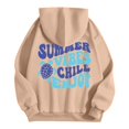 thumbnail image 3 of IWRICH Kids Sweatshirt Graphic Hoodies for Boys Girls Letter Print Casual Long Sleeve Drawstring Pullover Tops with Pocket,Size 2-13 Years Khaki 160, 3 of 4