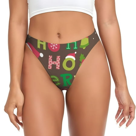 Qokaie Ho Ho Ho Merry Christmas Printed Women s Cotton Thong Underwear  Sexy Breathable Panties G-string-X-Large