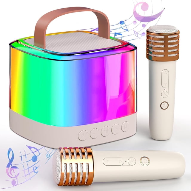 Mini altavoz Bluetooth para máquina de karaoke TAEMVV, 2 micrófonos, color beige
