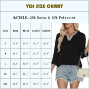VDJ Womens 3/4 Sleeve Tops Striped Color Block Henley V Neck T Shirts Fashion Fall Tunic Elegant Black Tee Blouse Size XL