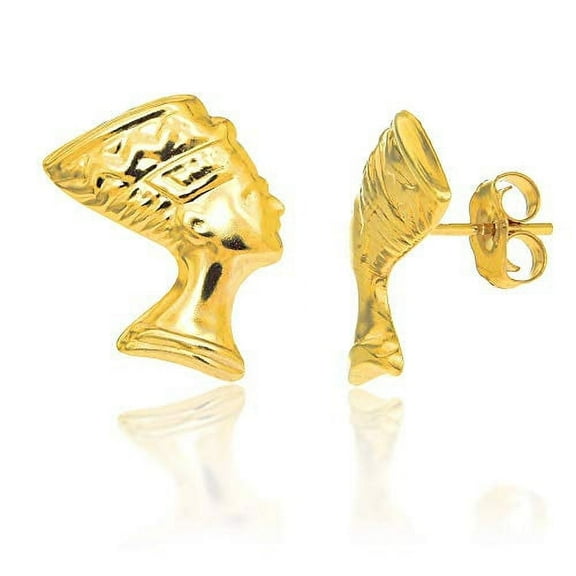 JewelStop 14k Solid Yellow Gold Egyptian Nefertiti Bust Post Stud Earrings