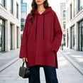 thumbnail image 3 of Trendy Hoodies for Women Oversized Pullover Long Hooded Sweatshirt With Drawstring Side Placket Large Pocket Loose Long Sleeved Casual, 3 of 8