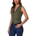 thumbnail image 4 of INSPIRE CHIC Chaleco de Mujer de Ante Sintético con Escote en V y Botón, Casual Sin Mangas, Verde Militar M, 4 of 5