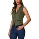 thumbnail image 4 of INSPIRE CHIC Chaleco de Mujer de Ante Sintético con Escote en V y Botón, Casual Sin Mangas, Verde Militar M, 4 of 5