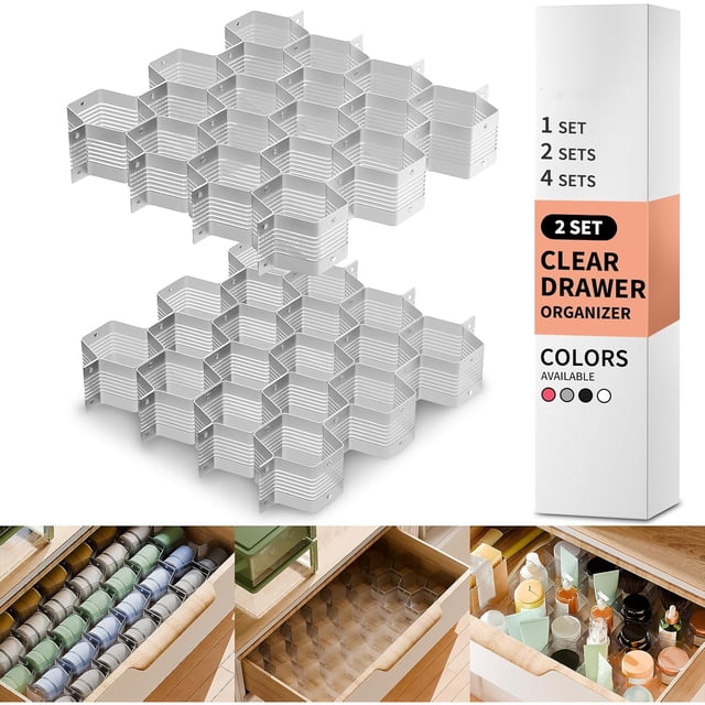 Separador de panal de abeja ajustable organizador de cajones (Gris, 2 piezas)