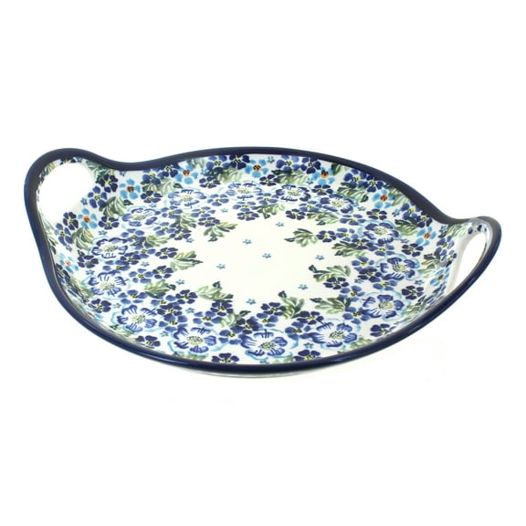 Blue Rose Polish Pottery Vintage Violet Round Serving Tray With Handles