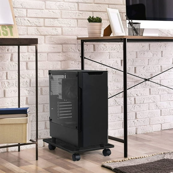 PC Computer Tower Stand with Wheels - Mobile CPU Holder Cart Heavy Duty Office