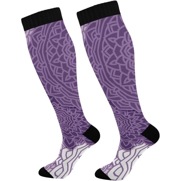 GZHJMY Mandala Compression Socks, Women Men Long Stocking (20-30mmHg), Travel Knee High Stockings for Athletic Sports,Running,Cycling,Nursing