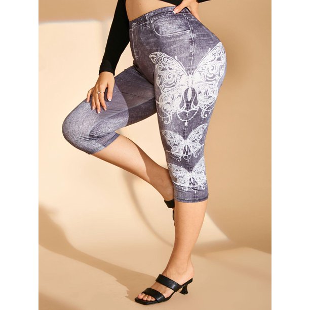 Tamaño de la mariposa de la mariposa de la mariposa 3D Jeggings Rosegal Leggings de talla grande