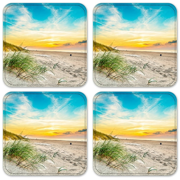 Vinyl Drink Coasters - Set of 4 - Grass and the Beach Sand