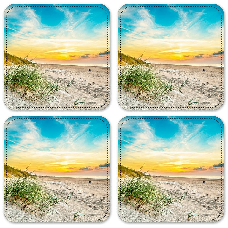 Vinyl Drink Coasters Set of 4 Grass and the Beach Sand
