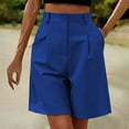 thumbnail image 2 of JIAYUE Women's Shorts Pleated Button Pockets Elastic High Waist Loose Casual Wide Leg Knee-Length Solid Color Fashionable Female Bottoms, 2 of 5