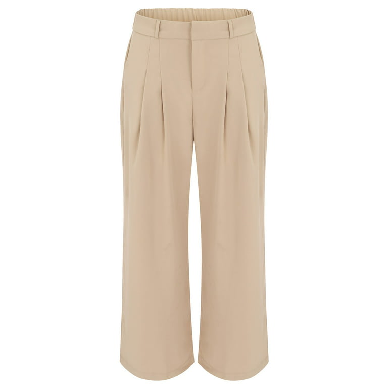  Women High Waist Cropped Work Pants Solid Zipper Trouser Pant  Casual Baggy Elastic Womens Pants Casual Work Size 16 Beige: Clothing,  Shoes & Jewelry