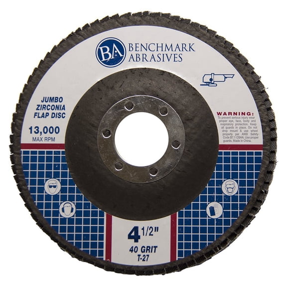 Benchmark Abrasives 4.5" x 7/8" High Density Jumbo Zirconia Type 27 Flap Disc 10 Pack - 40 Grit