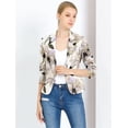 thumbnail image 3 of Chaqueta abierta de la chaqueta del traje de la cosecha del trabajo de la oficina del frente de las mujeres Beige Púrpura-Floral S, 3 of 6