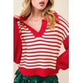 thumbnail image 1 of FOLUNSI Stylish Red Stripe V-Neck Sweater – Flatter Your Wardrobe!, 1 of 8
