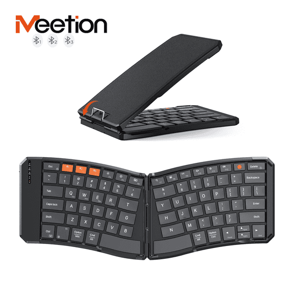 Meetion K9880 Foldable Bluetooth Keyboard, Ergonomic Split Design, Mini Portable Rechargeable for Tablet/Laptop/Travel