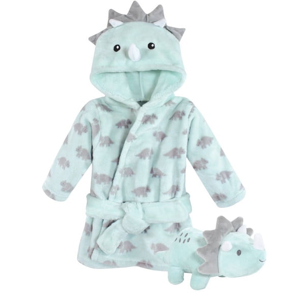 Hudson Baby Plush Bathrobe and Toy Set, Triceratops, One Size