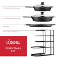 thumbnail image 2 of Juego de utensilios de cocina de hierro fundido Cuisinel - Kit de 9 piezas precuradas: Sartén de 25 cm y 30 cm + Tapas de vidrio + Bandeja para pizza + Organizador de bandejas + Fundas de silicona par, 2 of 5