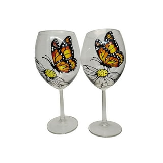 Handpainted Wine Goblets Set of Two Butterflies Flowers Painted Wine Glasses  Vintage Butterfly Wine Glasses Pretty Wine Glasses With Flowers -   Canada