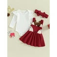 thumbnail image 3 of Autumn Infant Baby Girls Christmas Outfits 3M 6M 12M 18M Long Sleeve Romper + Deer Suspender Skirt + Headband Set Fall Clothes, 3 of 9
