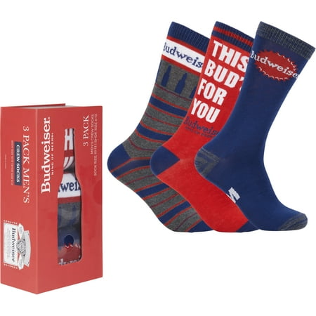 Budweiser This Buds For You - Beer Novelty Fun Crew Socks in Gift Box 3 Pack for Men - One Size Fits All, Multi