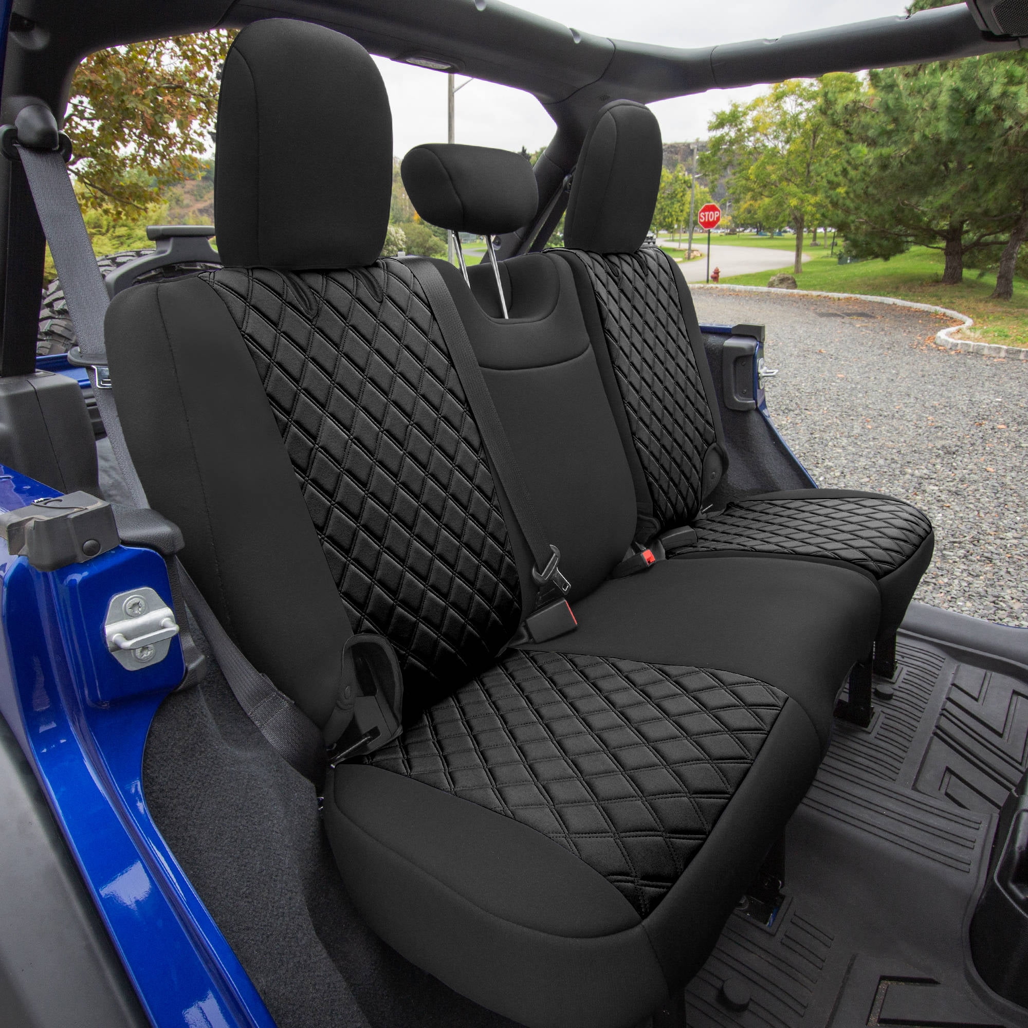 For Jeep Wrangler JL 4DR 2018-2023 FH Group Neoprene Custom Fit Car Seat Covers Rear Set - Black