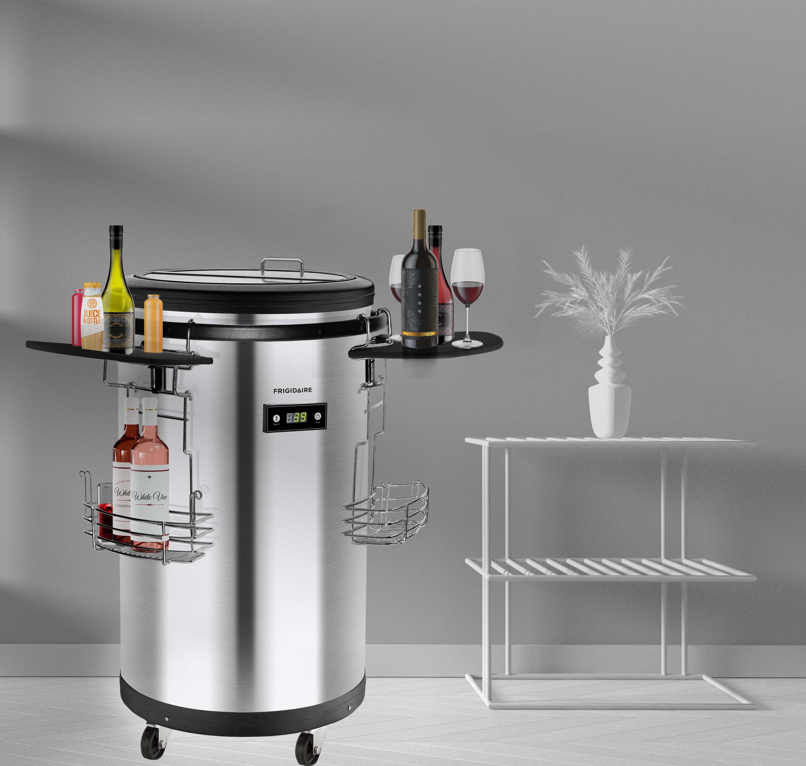 Frigidaire 85 Can Electric Party Cooler with Wheels, Digital Temperature Control, Cooler Cart for Parties, Events, Bar, Stainless Steel