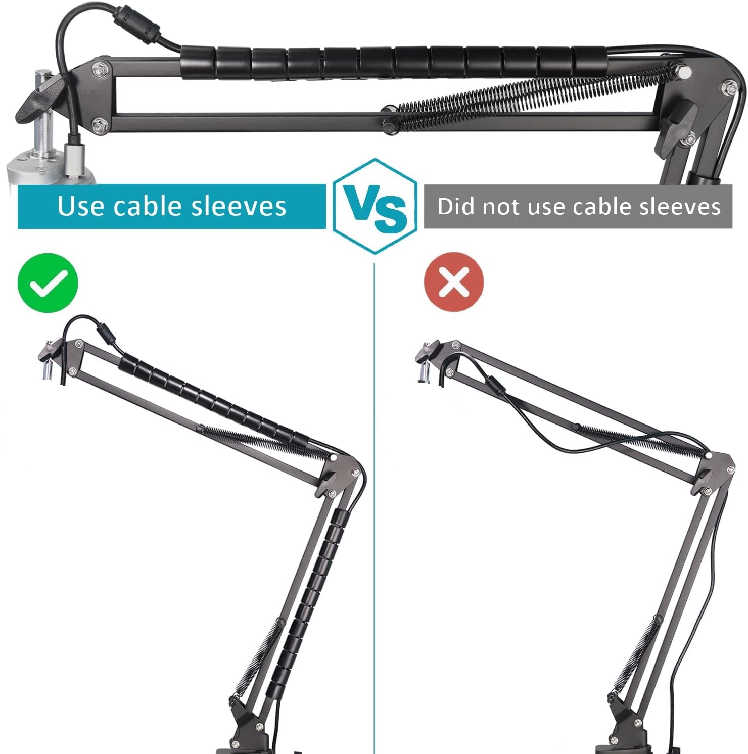 Snowball iCE Mic Boom Arm Microphone Stand with Pop Filter, Compatible with Blue Snowball Ice USB Microphone for Computer with Cable Sleeve by SUNMON