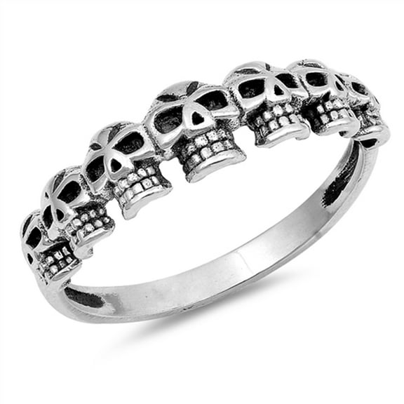 Biker Skull Oxidized Dia de los Muertos Ring 925 Sterling Silver Band Jewelry Female Male Size 6