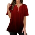 thumbnail image 2 of Red Women's Short Sleeve T-shirt, Women'S Fashion Casual Floral Print Button Down Short Sleeve Top T Shirt,Women's Short sleeve T-shirt XL, 2 of 5