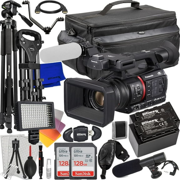 Panasonic AG-CX350 4K Camcorder Bundle Includes: SanDisk 128GB Ultra, Black Tripod / Monopod 80, Tripod Dolly, Video Microphone & Much More (16pc Bundle)