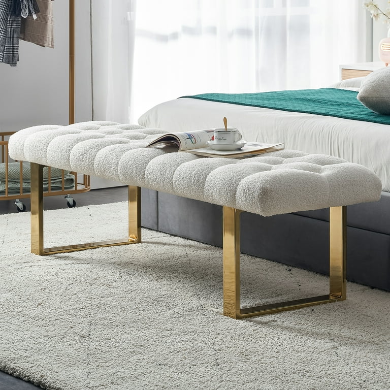 LANTRO JS Teddy Metal Bedroom Room Bench Dining With Room, Changing Bench Bench Gold White Legs Room. Upholstered Chair Velvet Store, .for Sofa .Shoe Fitting and Dining to Living