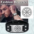 thumbnail image 2 of Bestyle Men's Punk Helm of Awe Leather Bracelets with Adjustable Length, Stainless Steel Viking Rune Norse Symbol Cuff Bracelets for Boys, 2 of 7