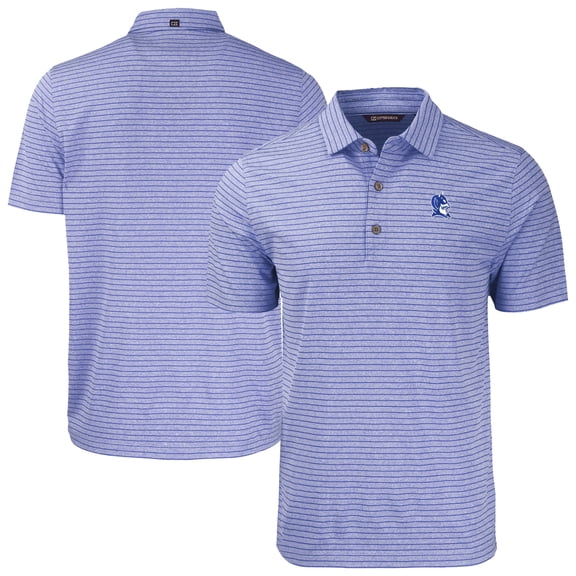 Men's Cutter & Buck  Heather Royal Duke Blue Devils Forge Eco Heather Stripe Stretch Recycled Polo