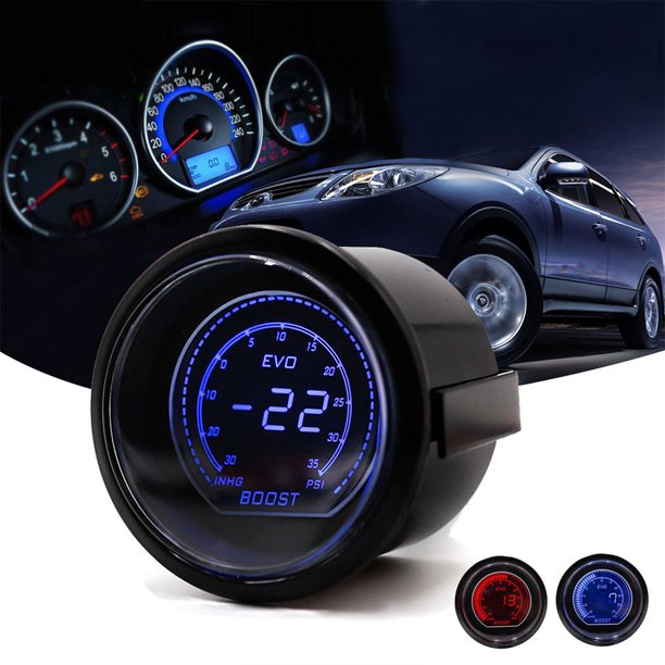 Muyoka Pluokvzr Turbo Boost Blue Red Gauge Kit Incluye manguera mecánica y accesorios Indicadores Coche de vacío Muyoka Hogar