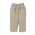 thumbnail image 6 of MLQIDK Linen Capris for Women Lounge Pant Elastic Waist Knee Length Pedal Pushers Dressy Casual Pedal Pushers with Pockets Khaki 2XL, 6 of 7