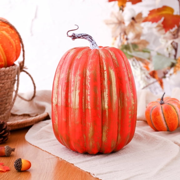Large Artificial Halloween Pumpkin Prop, Giant Lifelike Faux Pumpkin Model for Autumn Harvest Window Display, Outdoor Yard Home Decor,As Shown