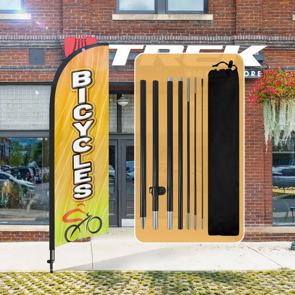 QSUM Bicycles Themed Swooper Flag,8.2FT Bicycles Advertising Feather Flag with Pole Kit, Ground Spike, Bicycles Signs for Businesses and Storefronts