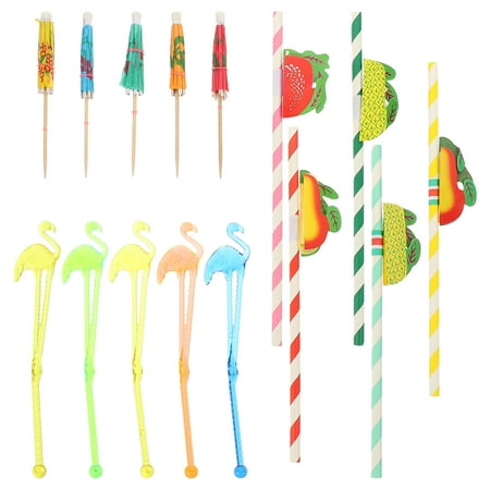 

NUOLUX 1 Set of Hawaii Umbrella Design Cocktail Picks Stirrers Disposable Straws